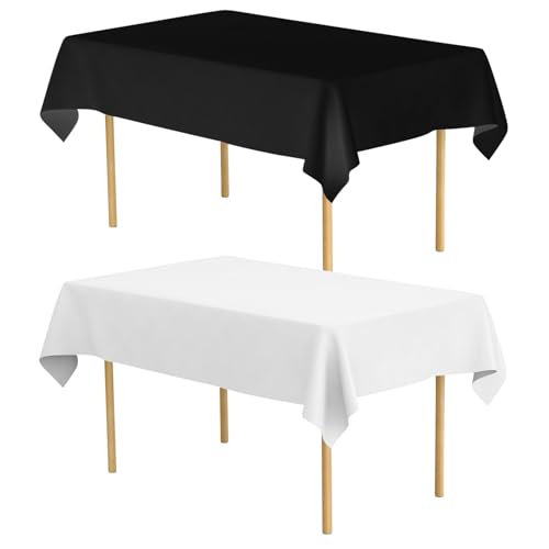 Einweg Tischdecken, 2 Stück Rechteckige Tischabdeckung Geburtstag Tischdecken, Rechteckig Tischdecke für Party, Hochzeit, Grillen, Weihnachten (145 x 275 cm) (Schwarz & Weiß) von EASYKEENECOM