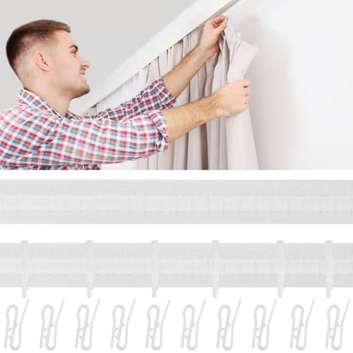 Gardinenband Kräuselband 30mx25mm mit 20 Stücke Vorhanghaken, Vorhangband zum Aufnähen Universal Kräuselband, Faltenband für Gardinen Gardinenkräuselband Vorhang Reihband Bleistiftfaltenband - Weiß Gardinenband Kräuselband 30mx25mm mit 20 Stücke Vorhanghaken, Vorhangband zum Aufnähen Universal Kräuselband, Faltenband für Gardinen Gardinenkräuselband Vorhang Reihband Bleistiftfaltenband - Weiß von EASYKEENECOM
