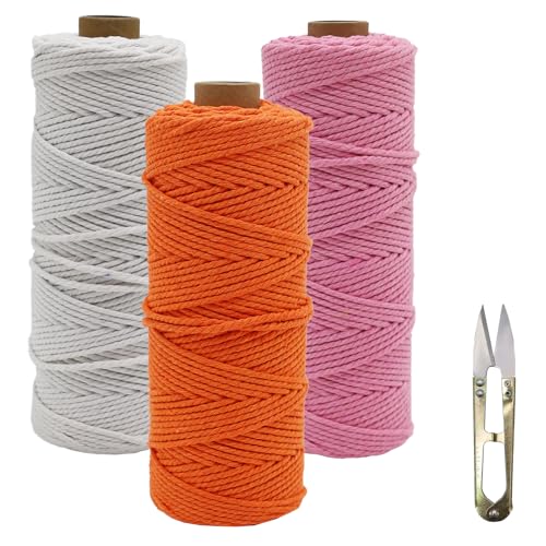 Makramee Garn 2mm x 100m 3er Set, Bunte Makramee-Schnur, DIY Naturgarn Makramee-Seil Baumwollschnur Baumwollgarn Schnur Baumwollkordel für Wandpflanze Handwerk-Rosa Orange Weiß Makramee Garn 2mm x 100m 3er Set, Bunte Makramee-Schnur, DIY Naturgarn Makramee-Seil Baumwollschnur Baumwollgarn Schnur Baumwollkordel für Wandpflanze Handwerk-Rosa Orange Weiß von EASYKEENECOM