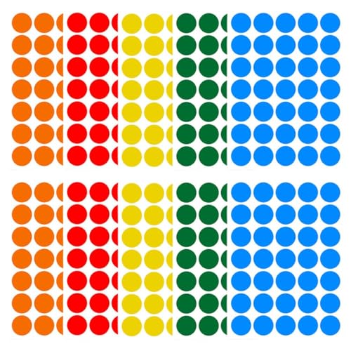 EAVUYIS 1170 Stück, 13mm Klebepunkte Etiketten Aufkleber, Wasserdicht Klebepunkte Aufkleber Kleine Farbkodierung Etiketten (Rot/Grün/Blau/Gelb/Orange) von EAVUYIS