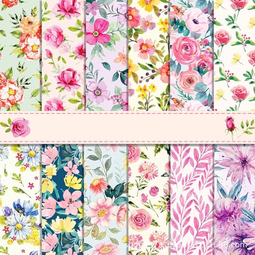 Florales Muster Scrapbook Papier, 30x30 cm, 24 Blatt/12 Designs Doppelseitiges Bastelpapier, Decoupage Papier Block für DIY Alben Bullet Journals Süße Geschenke (Blume) von EAZHOP