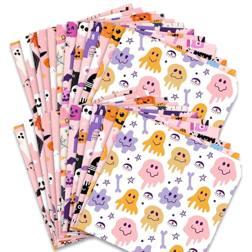 Geschenkpapier Musterpapier 24 Blatt, 15cm*15cm Single-Sided Dekorpapier 12 Designs Kürbis und Geist Fledermaus-Thema-Papier für Halloween, Geschenkverpackung, Urlaub, Handwerk (Rosa, 5,9 zoll) von EAZHOP