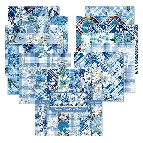 Scrapbook-Papier, 15,2 x 15,2 cm, braun, hellblaues Hortensien-Muster, Papier, 24 Seiten/12 einzigartige Designs, einseitig, für DIY-Karten, Tagebücher, Album-Dekoration (A) von EAZHOP