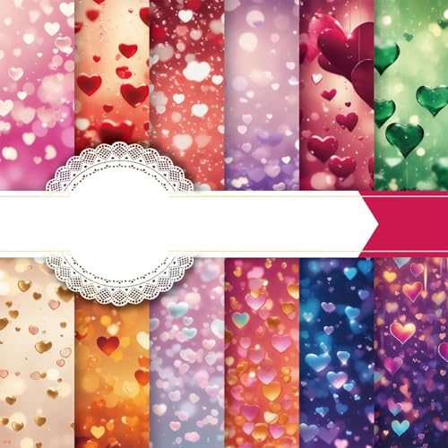 Scrapbook-Papier zum Valentinstag, 15,2 x 15,2 cm, Vintage-Herz-Scrapbook, spezielles rotes einseitiges dekoratives Bastelpapier für Bastelarbeiten, Fotoalbum, Tagebuch, Dekoration (36) von EAZHOP