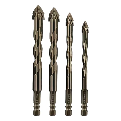 Vierschneidiger Sägezahn Exzenterbohrer, Powerbit Bohrer | SäGezahnbohrer, Multifunktions-Bohrerset, Hochharte Power Bit Bohrer FüR Glas, Beton, Keramik, Holz & Metall (6+8+10+12MM) von EAZHOP