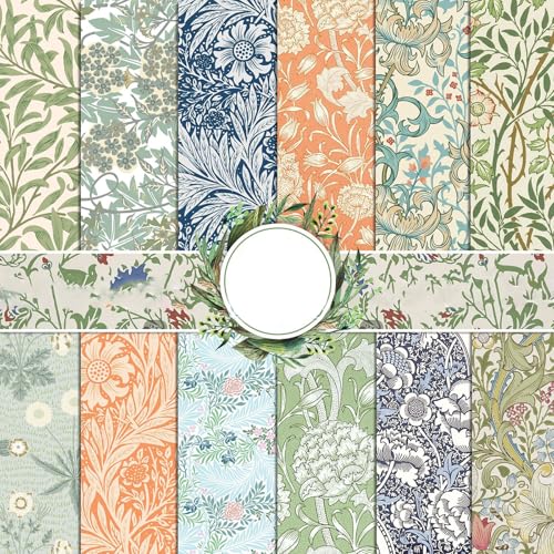 Vintage-Scrapbook-Papier, 24 Blatt, grünes Muster, Eukalyptusblätter, doppelseitig, dekoratives Papier für DIY, Fotoalbum, Tagebuch, Dekoration, 30 x 30 cm (B, 30 x 30 cm) von EAZHOP