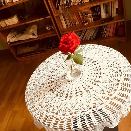 Weiße handgewebte runde Tischdecke, Vintage-Spitze mit Ausschnitt, abwaschbar, für Innen- und Außengärten, Restaurants, Partys und Festliche Dekorationen (85-100cm Durchmesser) von EAZHOP