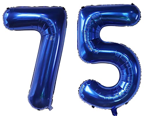 101,6 cm, 63,5 - 21,6 cm, Luftballon-Zahlen, Marineblau, Helium, 75 Zahlenballons für Geburtstagsparty-Dekorationen und Zubehör, Jubiläums-Party-Dekor (Nummer 75) von EBAIJQUO