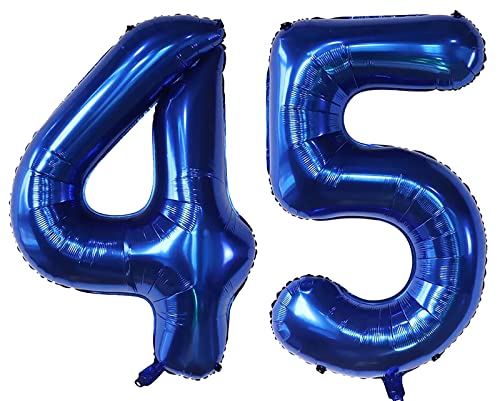 101,6 cm große Luftballon-Zahlen, 63,5 - 21,6 cm, marineblau, Helium, 45 Zahlenballons für Geburtstagsparty-Dekorationen und Zubehör, Jubiläums-Party-Dekor (Nummer 45) von EBAIJQUO