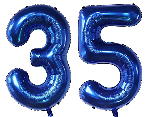 101,6 cm große Luftballon-Zahlen, 63-101,6 cm, marineblau, Helium, 35 Zahlenballons für Geburtstagsparty-Dekorationen und Zubehör, Jubiläums-Party-Dekor (Nummer 35) von EBAIJQUO