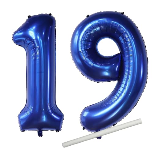 101,6 cm große Luftballons mit Strohhalm, 19 Ballon-Zahlen für Geburtstagsparty-Dekorationen und Zubehör, Jubiläums-Party-Dekor (Nummer 19) von EBAIJQUO