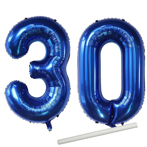 101,6 cm große Luftballons mit Strohhalm, Helium, 30 Ballon-Zahlen für Geburtstagsparty-Dekorationen und Zubehör, Jubiläums-Party-Dekor (Nummer 30) von EBAIJQUO