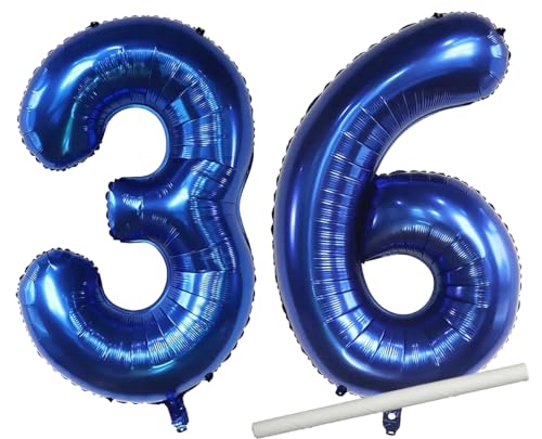 101,6 cm große Luftballons mit Strohhalm, Helium, 36 Ballon-Zahlen für Geburtstagsparty-Dekorationen und Zubehör, Jubiläums-Party-Dekor (Nummer 36) von EBAIJQUO