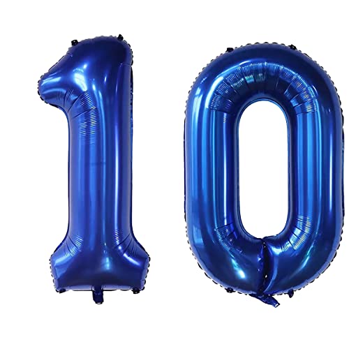 101,6 cm große Luftballons mit Zahl 10, Helium, 10 Ballon-Zahlen für Geburtstagsparty-Dekorationen und Zubehör, Jubiläums-Party-Dekor (Marineblau-10) von EBAIJQUO