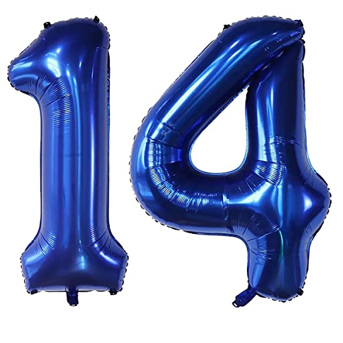101,6 cm große Luftballons mit Zahl 14, Helium, 14 Ballon-Zahlen für Geburtstagsparty-Dekorationen und Zubehör, Jubiläums-Party-Dekor (Marineblau-14) von EBAIJQUO