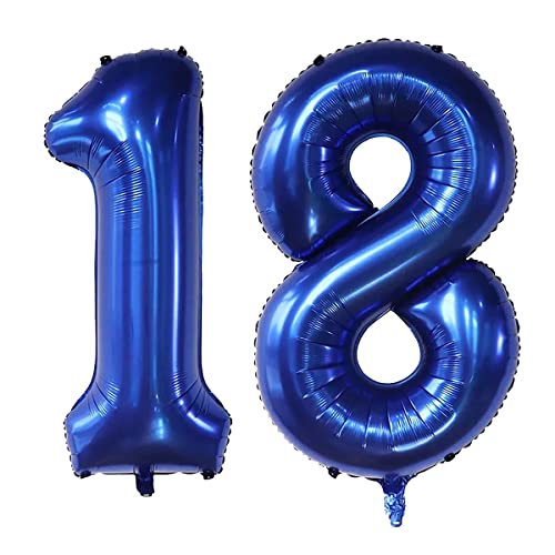 101,6 cm große Luftballons mit Zahl 18, Helium, 18 Ballon-Zahlen für Geburtstagsparty-Dekorationen und Zubehör, Jubiläums-Party-Dekor (Marineblau-18) von EBAIJQUO