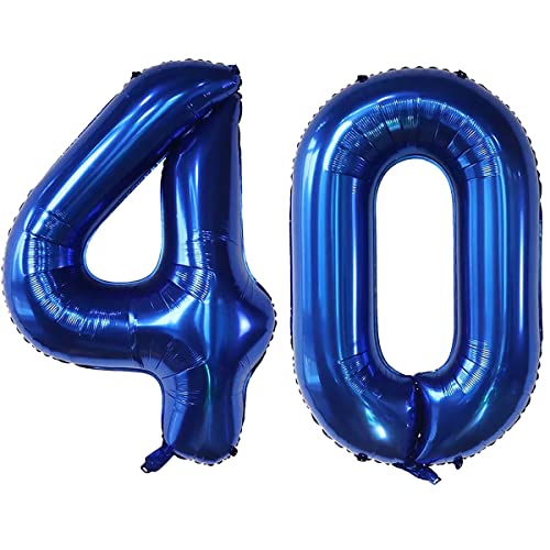 101,6 cm große Luftballons mit Zahl 40, Marineblau, Helium, 40 Ballon-Zahlen für Geburtstagsparty-Dekorationen und Zubehör, Jubiläums-Party-Dekor (Marineblau-40) von EBAIJQUO