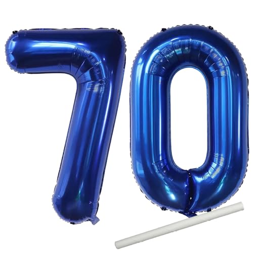 101,6 cm große Zahl 70 Luftballons Marineblau mit Strohhalm, Helium, 70 Ballon-Zahlen für Geburtstagsparty-Dekorationen und Zubehör, Jubiläums-Party-Dekor (Nummer 70) von EBAIJQUO