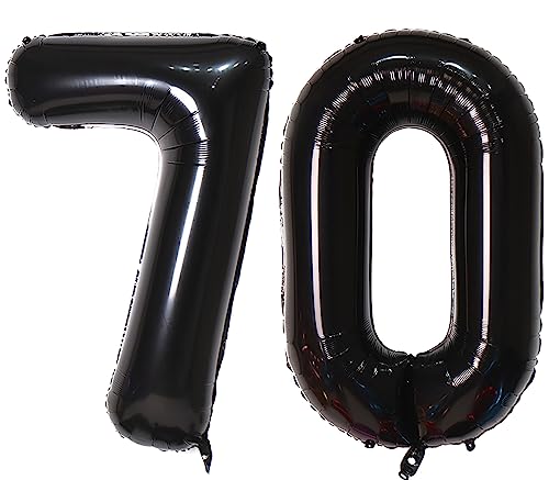 101,6 cm großer 70er Luftballon mit Zahl 70, selbstdichtend für Geburtstagsparty-Dekorationen und Jubiläums-Party-Dekoration (Schwarz 70) von EBAIJQUO