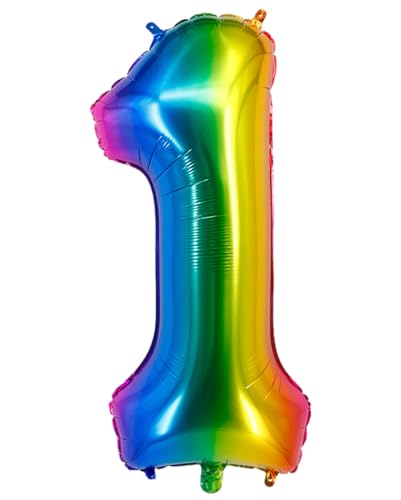 101,6 cm großer Ballon mit Zahl 1, Helium, 1 Ballon, selbstdichtend, für Geburtstagsparty-Dekorationen und Jubiläums-Party-Dekoration, Regenbogen 1 von EBAIJQUO