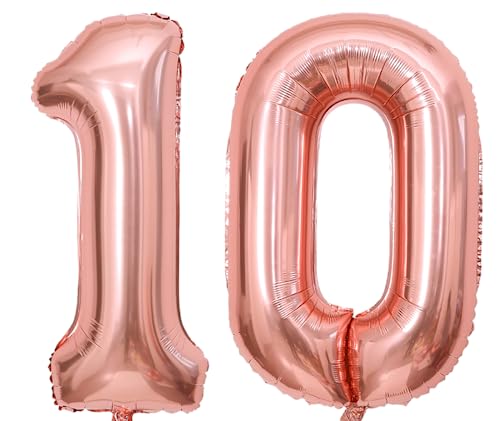 101,6 cm großer Ballon mit Zahl 10, Zahl 10, selbstdichtend für Geburtstagsparty-Dekorationen und Jubiläums-Party-Dekoration (Roségold10) von EBAIJQUO