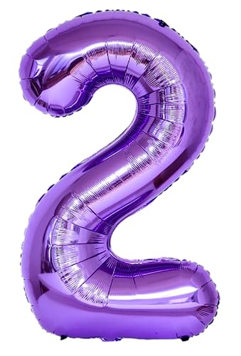 101,6 cm großer Ballon mit Zahl 2, Heliumballon 2, selbstdichtend für Geburtstagsparty-Dekorationen und Jubiläums-Party-Dekor (Violett 2) von EBAIJQUO
