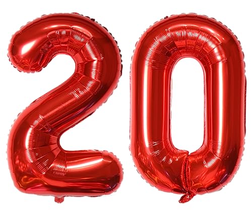 101,6 cm großer Ballon mit Zahl 20, selbstdichtend für Geburtstagsparty-Dekorationen und Jubiläums-Party-Dekoration (Rot 20) von EBAIJQUO