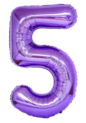 101,6 cm großer Ballon mit Zahl 5, Heliumballon mit Zahl 5, selbstdichtend für Geburtstagsparty-Dekorationen und Jubiläums-Party-Dekor (Violett 5) von EBAIJQUO