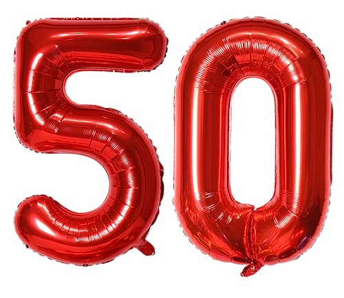 101,6 cm großer Ballon mit Zahl 50, selbstdichtend für Geburtstagsparty-Dekorationen und Jubiläums-Party-Dekoration (Rot 50) von EBAIJQUO