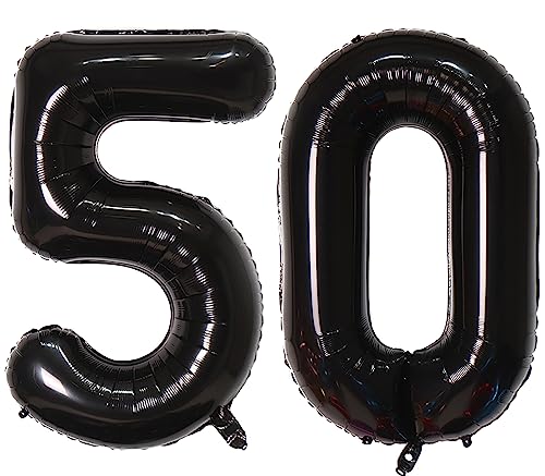 101,6 cm großer Ballon mit Zahl 50, selbstdichtend für Geburtstagsparty-Dekorationen und Jubiläums-Party-Dekoration (Schwarz 50) von EBAIJQUO