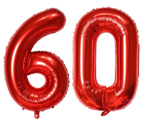101,6 cm großer Ballon mit Zahl 60, selbstdichtend für Geburtstagsparty-Dekorationen und Jubiläums-Party-Dekoration (Rot 60) von EBAIJQUO