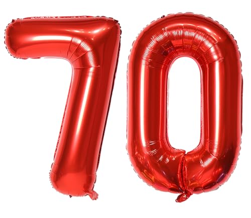 101,6 cm großer Ballon mit Zahl 70, selbstdichtend für Geburtstagsparty-Dekorationen und Jubiläums-Party-Dekoration (Rot 70) von EBAIJQUO