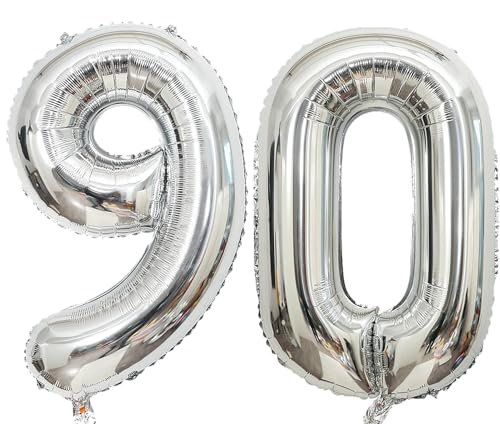 101,6 cm großer Luftballon, Zahl Silber, Heliumzahl, selbstdichtend für Geburtstagsparty-Dekorationen und Jubiläums-Party-Dekor (Silber 90) von EBAIJQUO