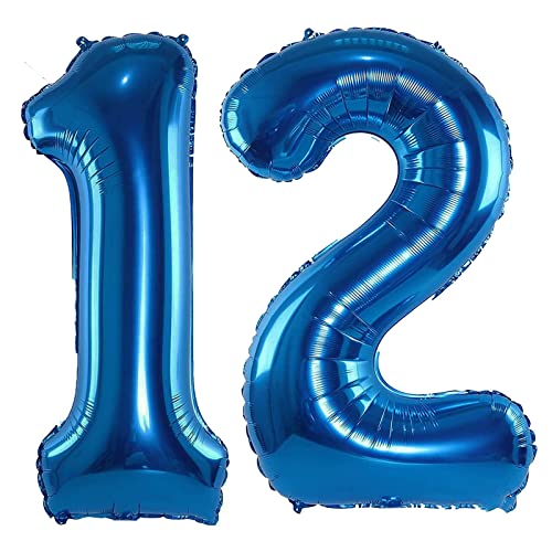 101,6 cm großer Luftballon mit Zahl 12, selbstdichtend für Geburtstagsparty-Dekorationen und Jubiläums-Party-Dekoration (Blau 12) von EBAIJQUO