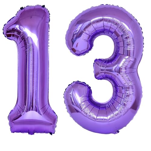 101,6 cm großer Luftballon mit Zahl 13, selbstdichtend für Geburtstagsparty-Dekorationen und Jubiläums-Party-Dekoration, Violett 13 von EBAIJQUO