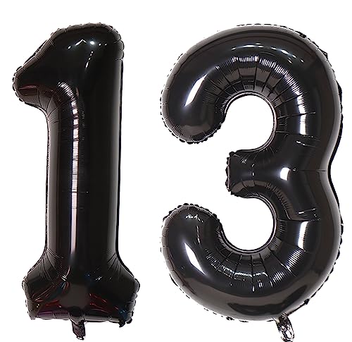 101,6 cm großer Luftballon mit Zahl 13, selbstdichtend für Geburtstagsparty-Dekorationen und Jubiläums-Party-Dekoration (Schwarz 13) von EBAIJQUO