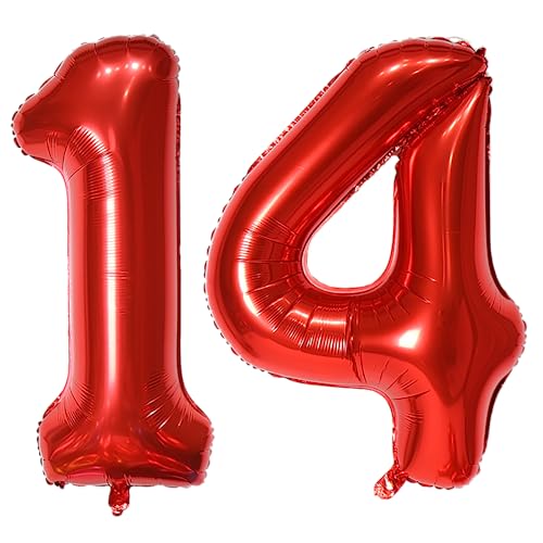 101,6 cm großer Luftballon mit Zahl 14, selbstdichtend für Geburtstagsparty-Dekorationen und Jubiläums-Party-Dekoration (Rot 14) von EBAIJQUO