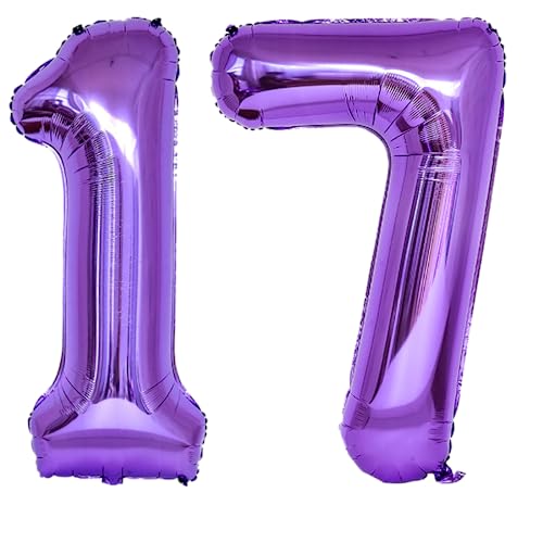 101,6 cm großer Luftballon mit Zahl 17, selbstdichtend für Geburtstagsparty-Dekorationen und Jubiläums-Party-Dekoration (Lila 17) von EBAIJQUO