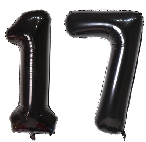 101,6 cm großer Luftballon mit Zahl 17, selbstdichtend für Geburtstagsparty-Dekorationen und Jubiläums-Party-Dekoration (Schwarz 17) von EBAIJQUO