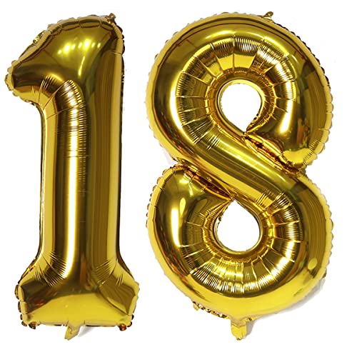 101,6 cm großer Luftballon mit Zahl 18, selbstdichtend für Geburtstagsparty-Dekorationen und Jubiläums-Party-Dekoration (Gold 18) von EBAIJQUO