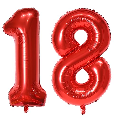 101,6 cm großer Luftballon mit Zahl 18, selbstdichtend für Geburtstagsparty-Dekorationen und Jubiläums-Party-Dekoration (Rot 18) von EBAIJQUO