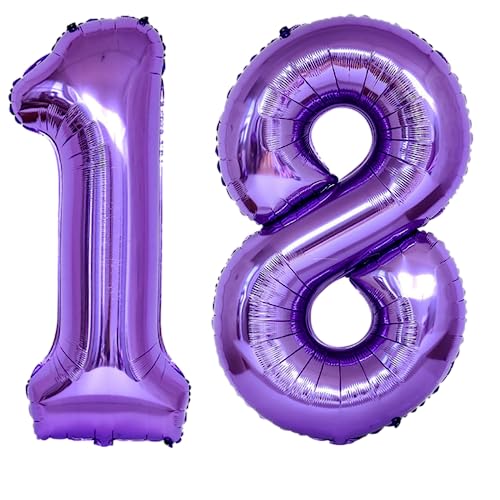 101,6 cm großer Luftballon mit Zahl 18, selbstdichtend für Geburtstagsparty-Dekorationen und Jubiläums-Party-Dekoration (Violett 18) von EBAIJQUO