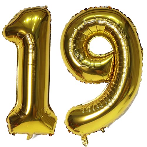 101,6 cm großer Luftballon mit Zahl 19, selbstdichtend für Geburtstagsparty-Dekorationen und Jubiläums-Party-Dekoration (Gold 19) von EBAIJQUO