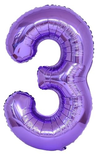 101,6 cm großer Luftballon mit Zahl 3, selbstdichtend für Geburtstagsparty-Dekorationen und Jubiläums-Party-Dekoration, Violett 3 von EBAIJQUO