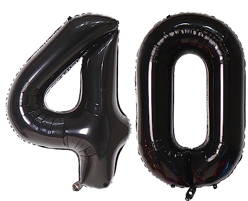 101,6 cm großer Luftballon mit Zahl 40, selbstdichtend für Geburtstagsparty-Dekorationen und Jubiläums-Party-Dekoration (Schwarz 40) von EBAIJQUO