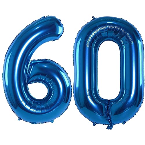 101,6 cm großer Luftballon mit Zahl 60, selbstdichtend für Geburtstagsparty-Dekorationen und Jubiläums-Party-Dekoration (Blau 60) von EBAIJQUO