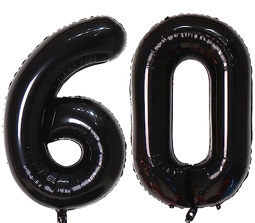 101,6 cm großer Luftballon mit Zahl 60, selbstdichtend für Geburtstagsparty-Dekorationen und Jubiläums-Party-Dekoration (Schwarz 60) von EBAIJQUO