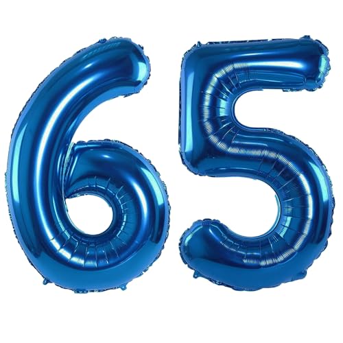 101,6 cm großer Luftballon mit Zahl 65, selbstdichtend für Geburtstagsparty-Dekorationen und Jubiläums-Party-Dekoration (Blau 65) von EBAIJQUO
