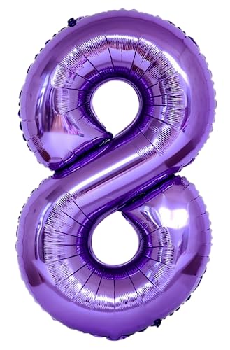 101,6 cm großer Luftballon mit Zahl 8, selbstdichtend für Geburtstagsparty-Dekorationen und Jubiläums-Party-Dekoration, Violett 8 von EBAIJQUO