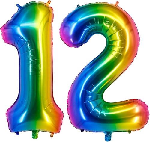 40inch 10-90 Ballonzahlen Regenbogen Zahl Ballons selbstversiegelnd für Geburtstagsdekorationen und Jubiläumsparty-Dekor (Number 12.) von EBAIJQUO